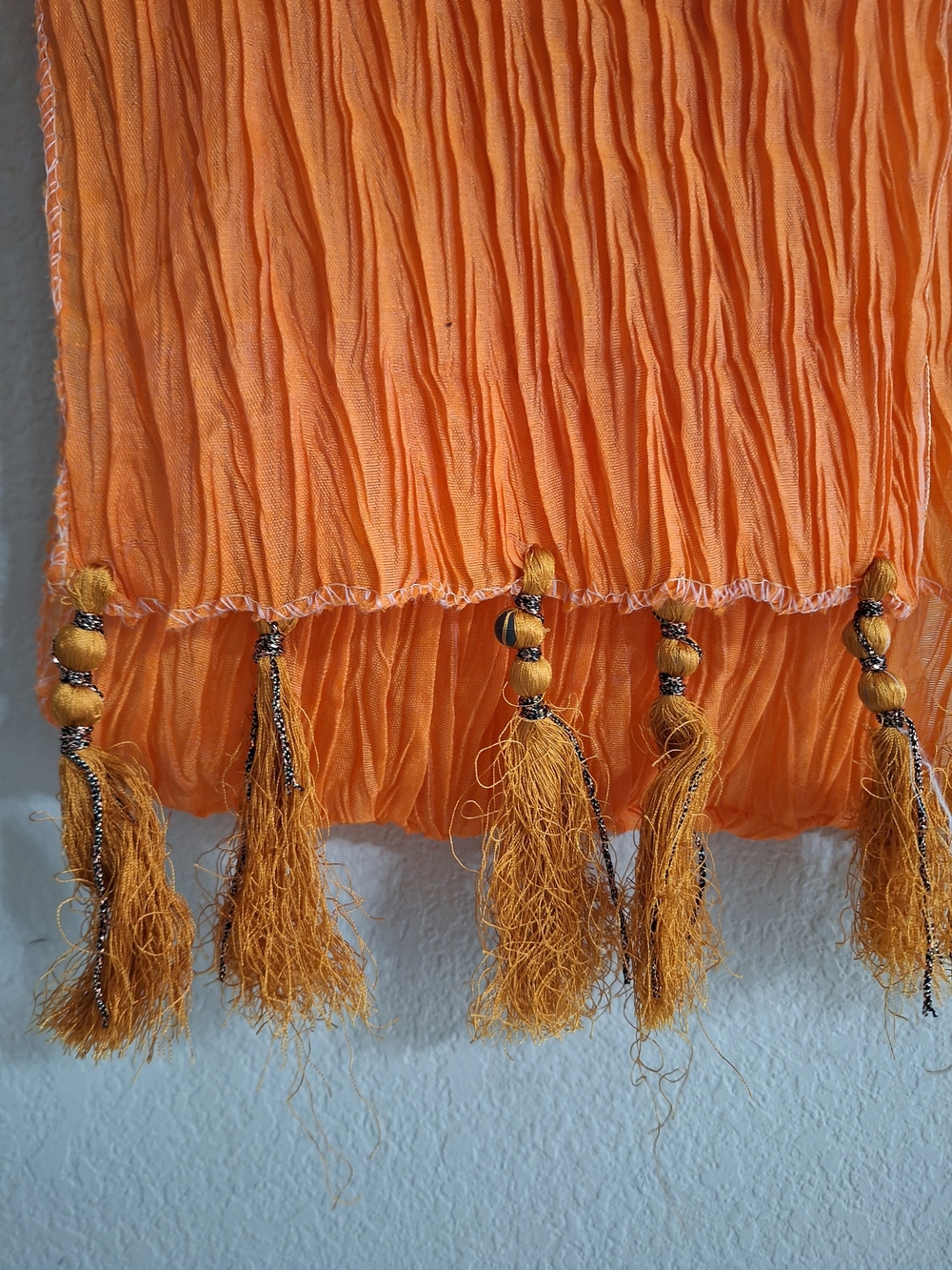 Crinkled Orange Tassel Scarf 90inX10in